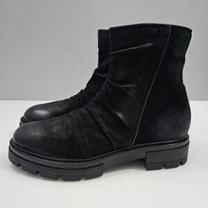 Miz Mooz Brodie Ankle Bootie Womens EU 42 Black Leather Slouch Ruched Rugged